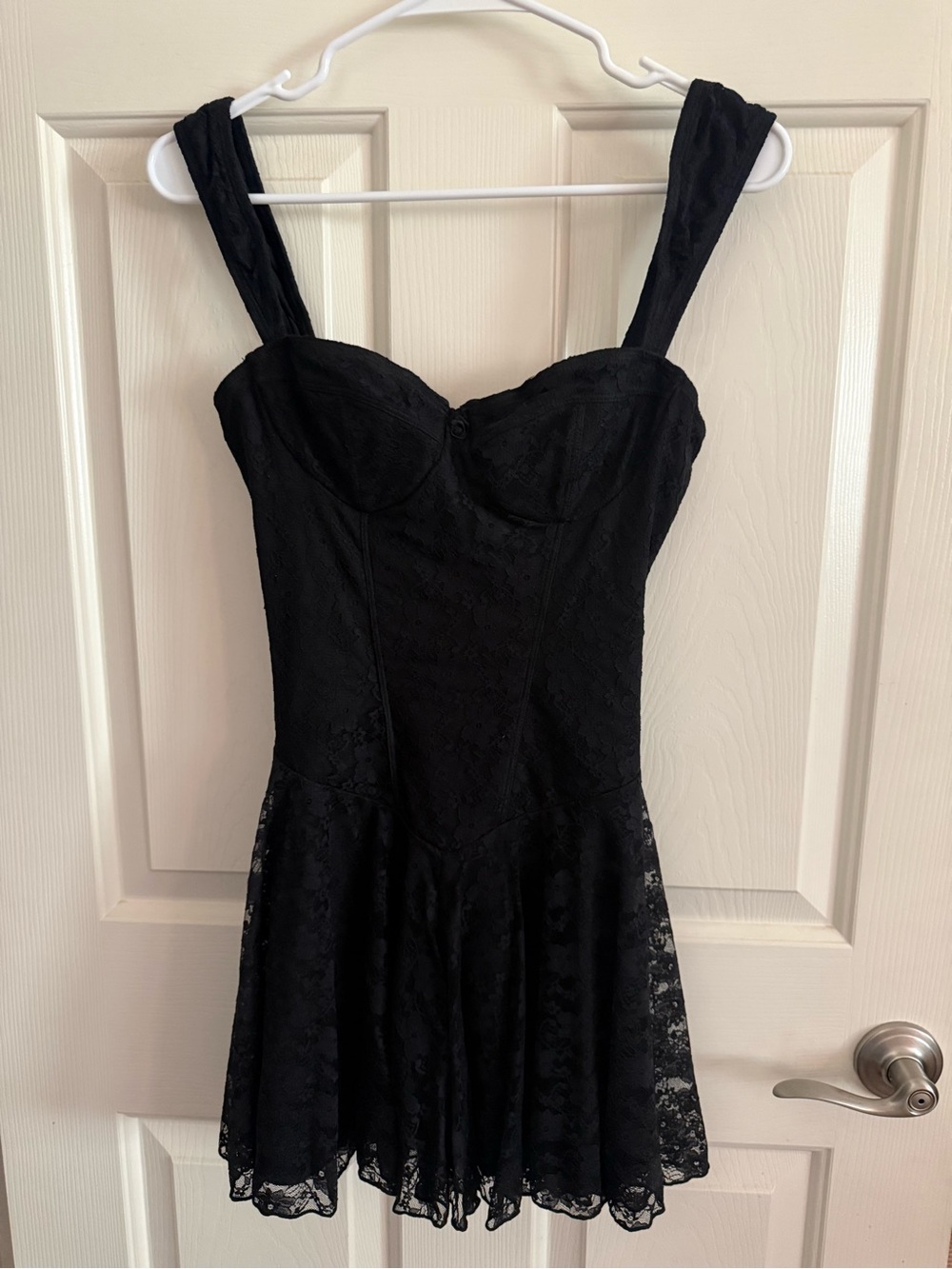 Sugar Thrillz Black Lace Sweetheart Mini Dress with Wide Straps